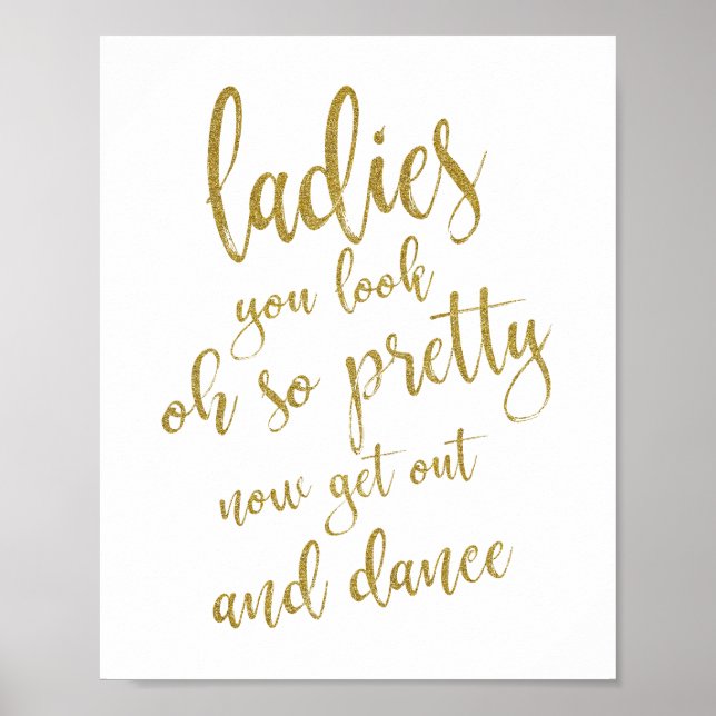 Damdammtoalett Guld Glitter 8x10 Bröllopsskylt Poster (Framsidan)