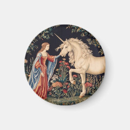 Dame à la Licorne dans un Jardin Magnet