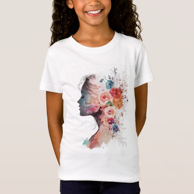 Dame i blomstersilhuett T-Shirt (Framsida)