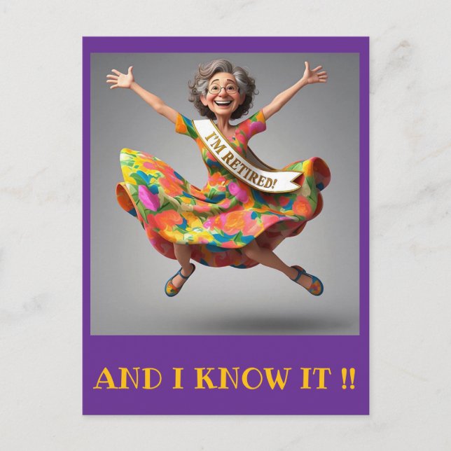 " DAMEN GICK ÄNTLIGEN I PENSION " VYKORT (Framsida)