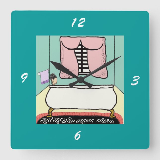 Damen i badkarväggen tar tid på fyrkantig klocka (Framsida)