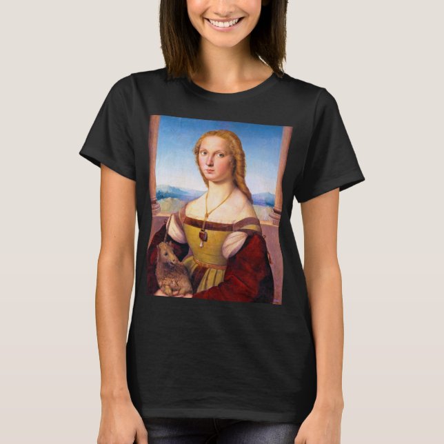 Damen med porträtt för UnicornRaphael Santi målar T-shirt (Framsida)