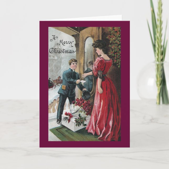 Damen mottar julleverans helgkort (Framsida)