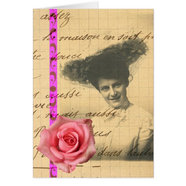 Damen och den rosa rosDigital konsten Hälsningskort (Framsidan)