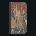 Damen och unicornen: 'Hearing Plånboksfodral<br><div class="desc">Franskt skolas dam och Unicorn: "Lokaliserade utfrågning" på Museen Medborgare du Moyen Åldras et des Thermes de Cluny,  Paris. Damen och unicornen: "Skapades utfrågning" runt om det 15th århundradet.</div>