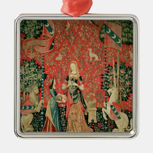 Damen och unicornen: 'Smell Julgransprydnad Metall (Framsidan)