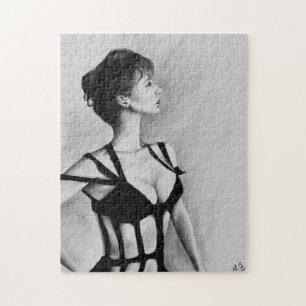 Damen Original Art Porträtt Teckning Pussel