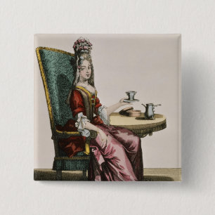 Damen som tar kaffe, mode pläterar, c.1695 knapp