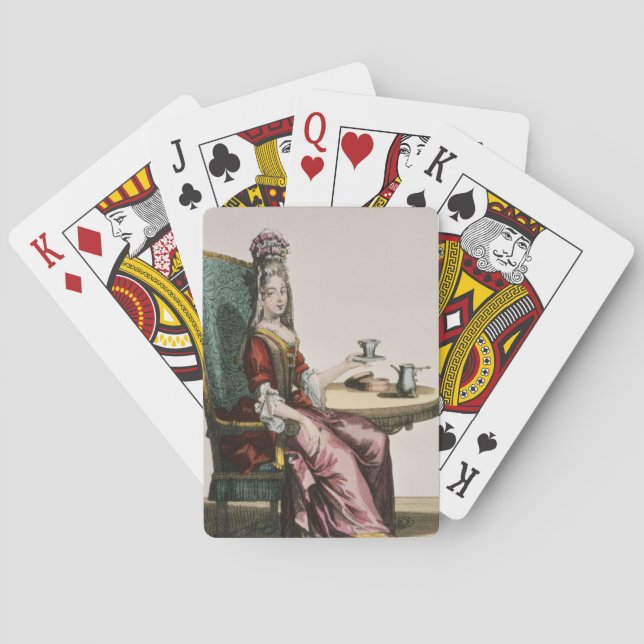 Damen som tar kaffe, mode pläterar, c.1695 spelkort (Baksidan)