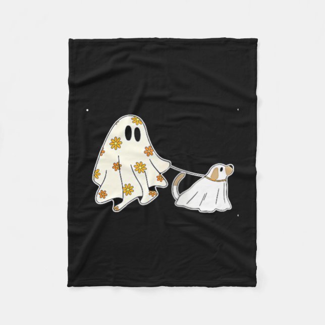 Damens Ghost Dog Hundälskare Halloween V-ringad Fleecefilt (Framsidan)