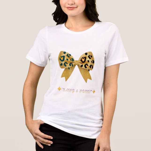 Damens leopardtryck och rosa slinga långärmad  t shirt (Framsida)