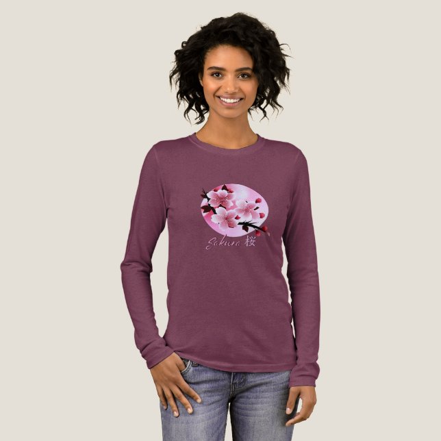 Damens Sakura Långärmad T-Shirt  (Hel framsida)