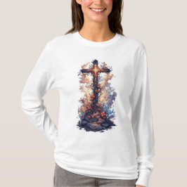 Damens snygga kristna kors långärmad t-shirt
