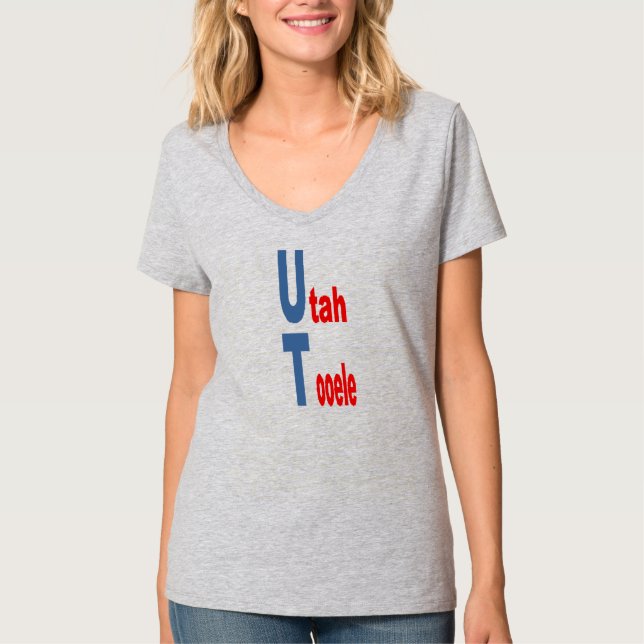 damens  V-ringad T-Shirt   UTAH TURISM (Framsida)