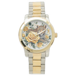 Damenuhr mit Leoparden und Rosen Armbandsur