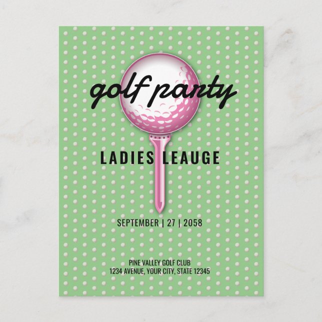 Damer Rosa Golf Parti Design Inbjudan Vykort (Framsida)