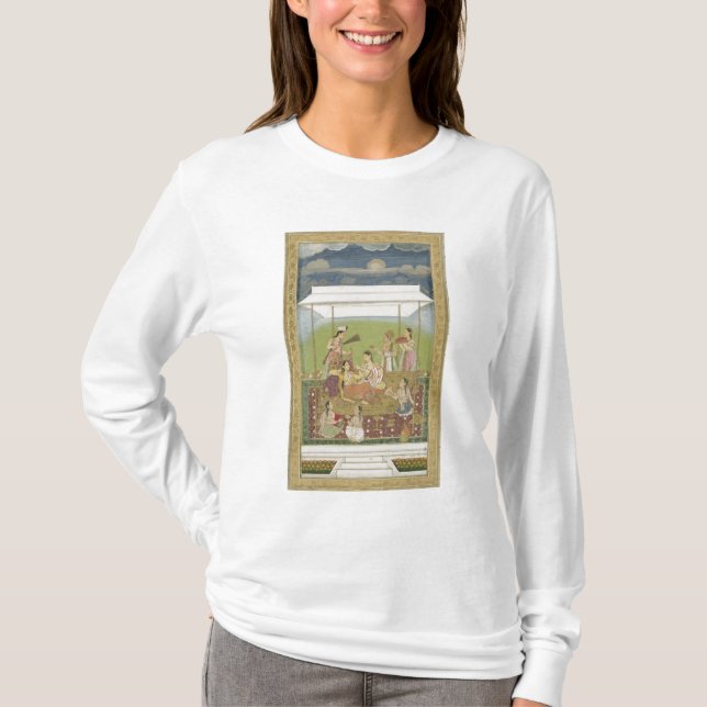 Damer som lyssnar till musik i en trädgård, från t-shirt (Framsida)
