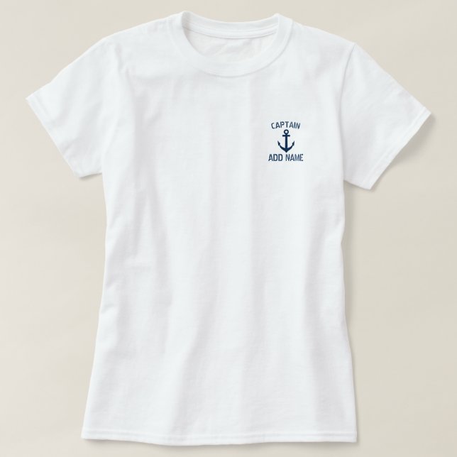 Damernas båtkapten namn flottans ankare t-shirt (Design framsida)