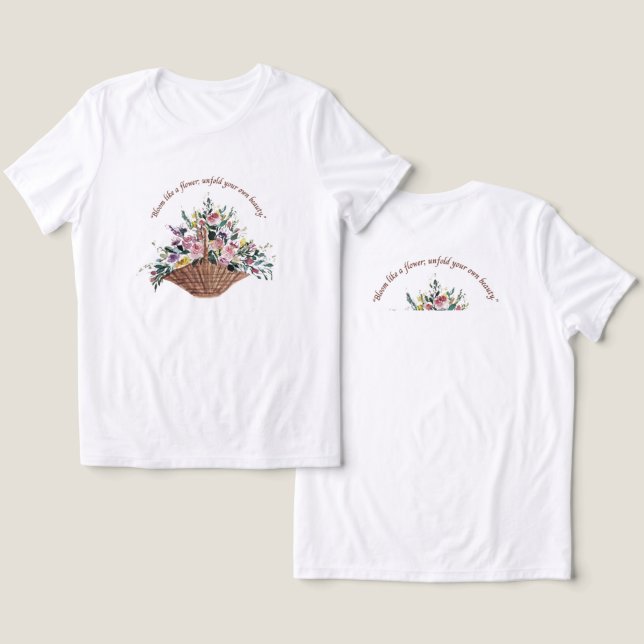 Damernas blomster-te minimalisisk  t shirt (Design fram och bak)