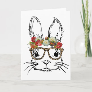 Damernas Bunny Leopard Gles Med Blomkrona För Påsk Kort