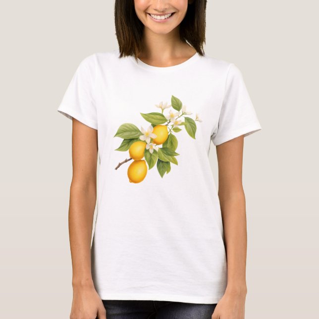 Damernas citronknippe blomgrafiska t-shirt (Framsida)