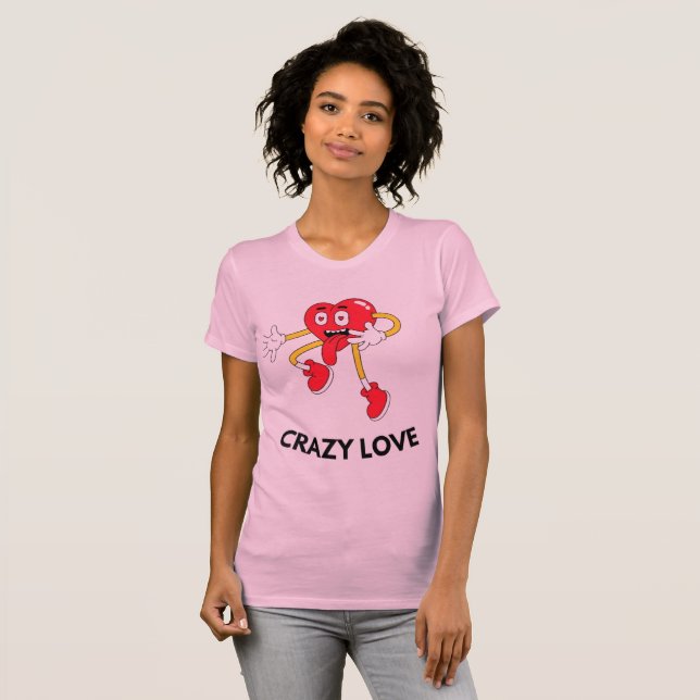Damernas Crazy Love Heart Mascot Tee - Söt Rosa (Hel framsida)