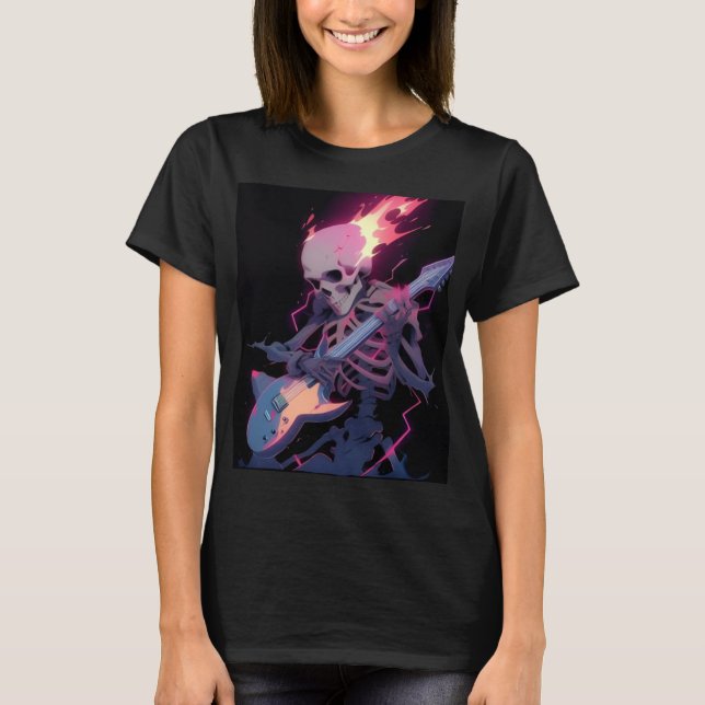 damernas flammande rock-skelett t-shirt (Framsida)