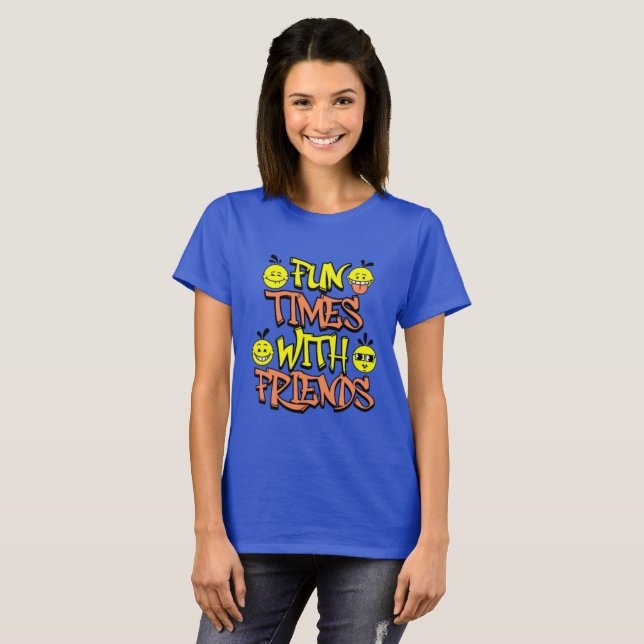 Damernas "Fun Times With Friends" Royalblå T-shirt (Hel framsida)