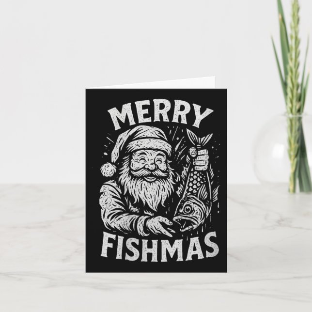 Damernas glada fiskmas gamla tomte fiske jul kort (Framsida)
