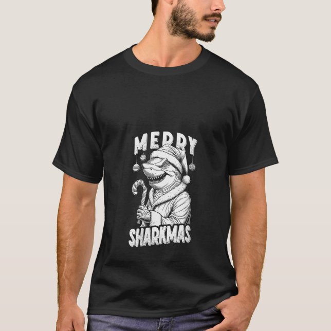 Damernas glada hajmas roliga haj tomte julgran t shirt (Framsida)