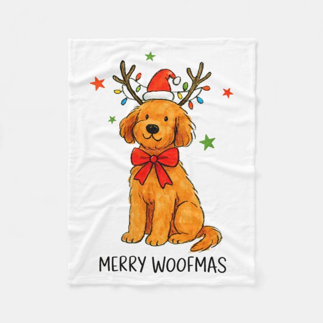 Damernas Glada Woofmas Goldendoodle Hund Jul An Fleecefilt (Framsidan)