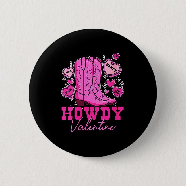 Damernas Howdy Valentine _ Söta Rosa Cowboy Stövla Knapp (Framsida)