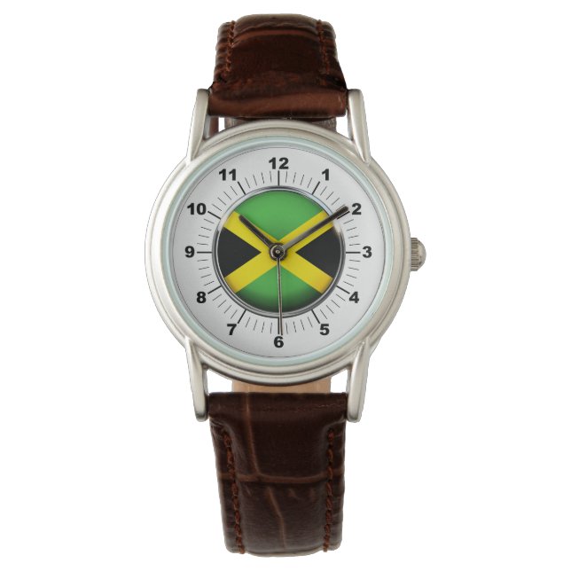 Damernas Jamaica Flagga Classic Brown Leather Watc Armbandsur (Framsida)