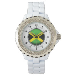 Damernas Jamaica Flagga Rhinestone White Enamel Wa Armbandsur