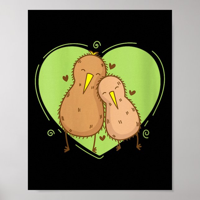 Damernas Kiwi-fågel är kär i Kiwi-fruktdjur Poster (Framsidan)