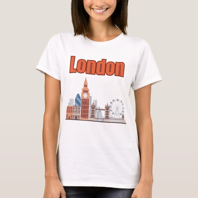 Damernas London Skyline Stora Tecken T-Shirts (Framsida)