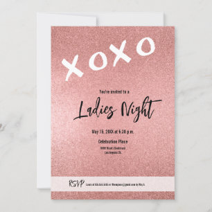 Damernas natt XOXO rosa roséguld glitter Anpassad Inbjudningar