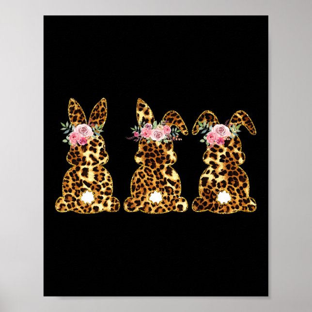 Damernas påskdag Söt Blommig Leopard Kanin Poster (Framsidan)