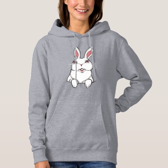 Damernas Påskharen Tröja Fickbunny Hoodie Tee (Framsida)