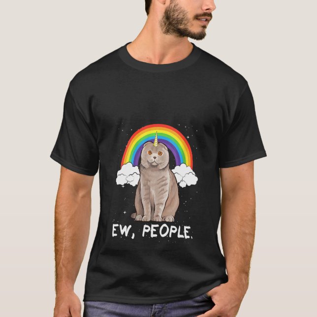 Damernas Rainbow Scottish Fold Ew Människor Enhörn T Shirt (Framsida)