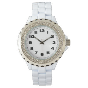 Damernas Rhinestone Vita Emaljurklocka Armbandsur