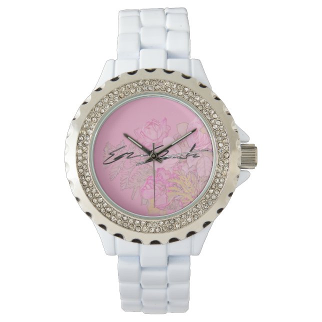 Damernas Rhinestone White Emalj Ur Armbandsur (Framsida)
