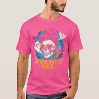 Damernas Rödtott Skalle Spöke Kuslig Sommarfest T Shirt