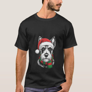 Damernas skotska terrier hund jul Santa hatt halsd T Shirt