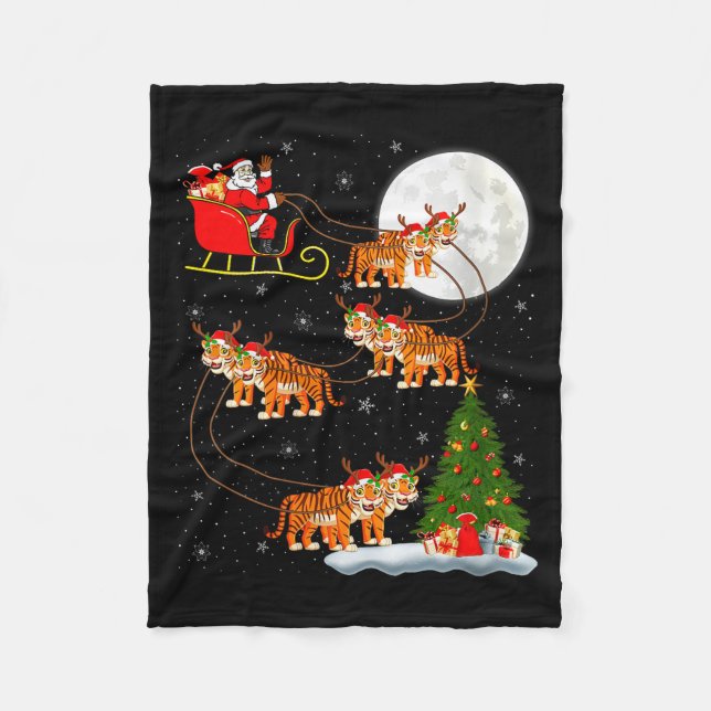 Damernas Tiger Santa Sleigh Flygande Rolig Magisk  Fleecefilt (Framsidan)