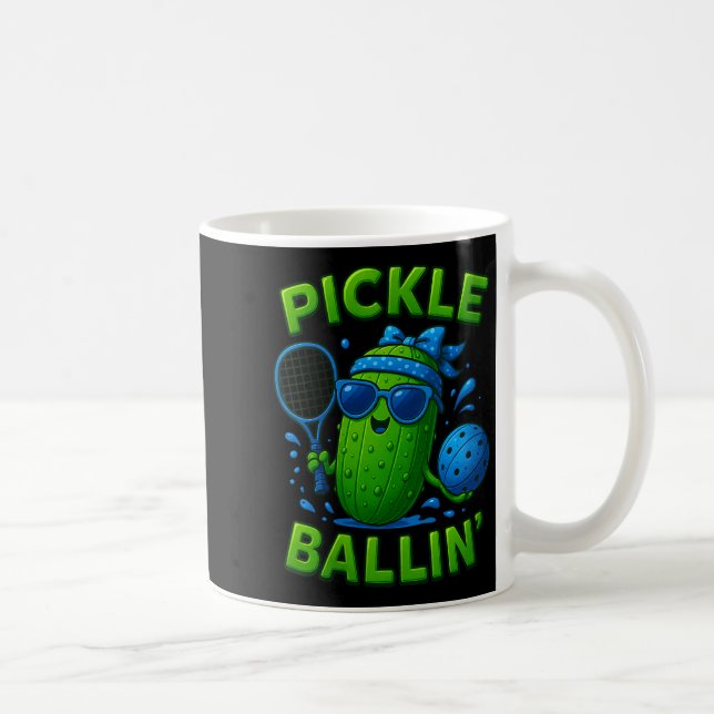 Damers pickle ballin' söt pickle ball, rolig blå kaffemugg (Höger)