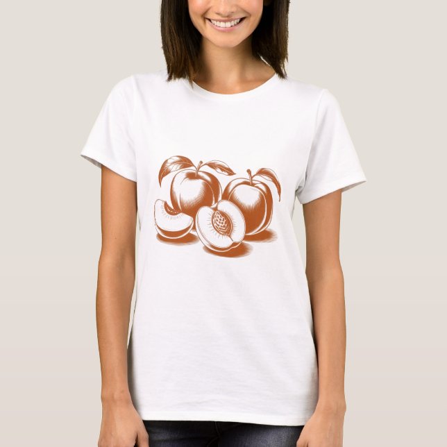 Damestopp med estetisk persika botanisk tryck t shirt (Framsida)