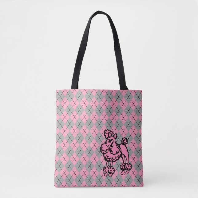 Damfransk pudel handväska tote bag present tygkasse (Framsida)