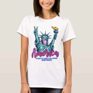 Damfrihetsdamen som gör fredstecken medan hon blås t shirt