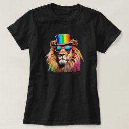 Damfun T-shirt med rolig regnbågslejon
